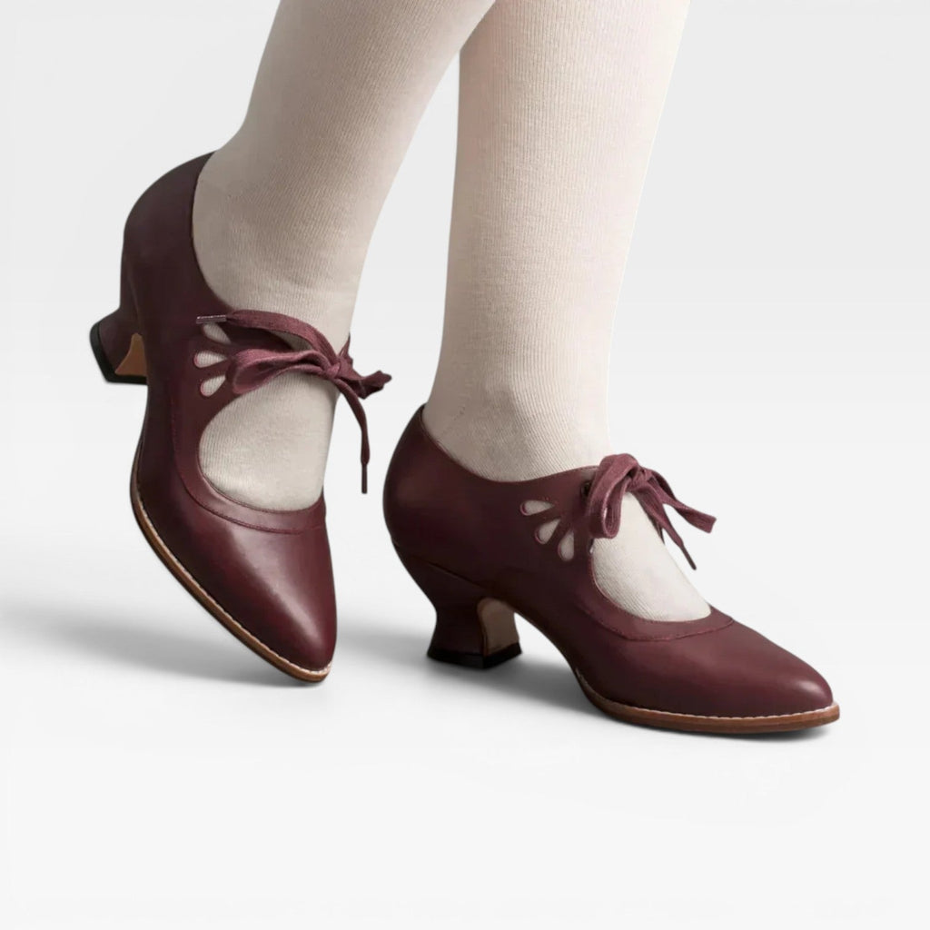 Tatiana | Silver Low Heel Lace-Up Pumps Vintage Leather Heels