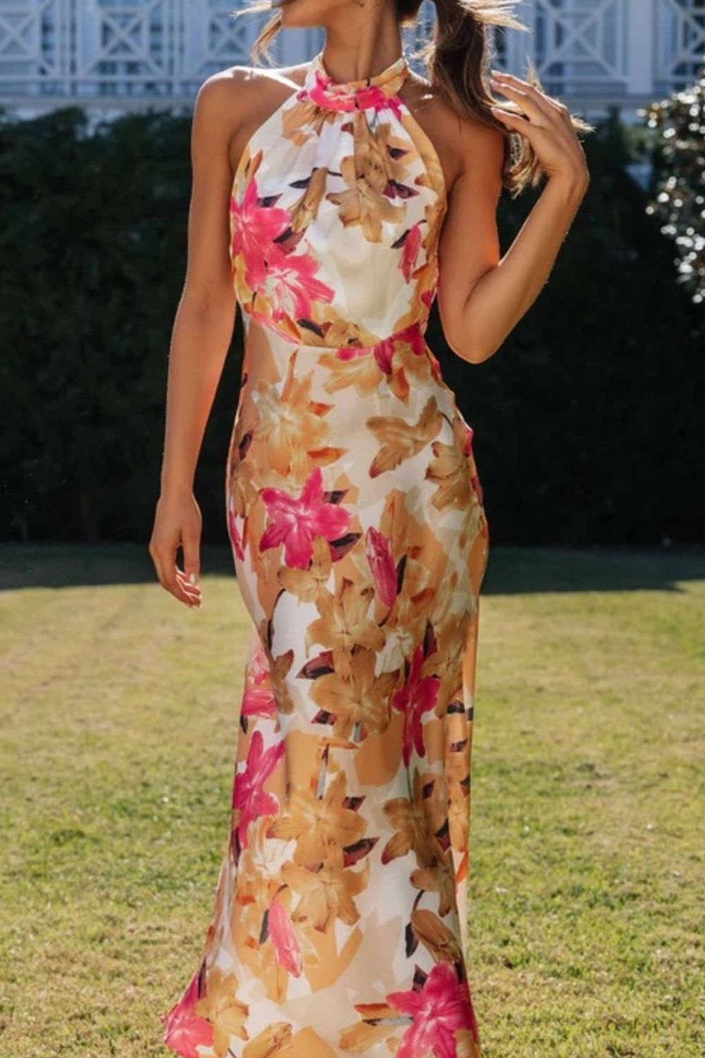 Josephine | Floral Halter Neck Maxi Dress With Slit