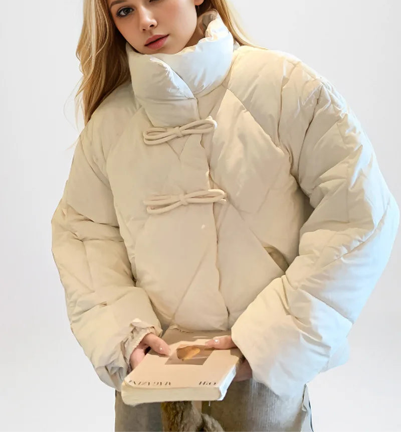 Dominique | Cropped Leather Jacket With Bow Detail For Winter