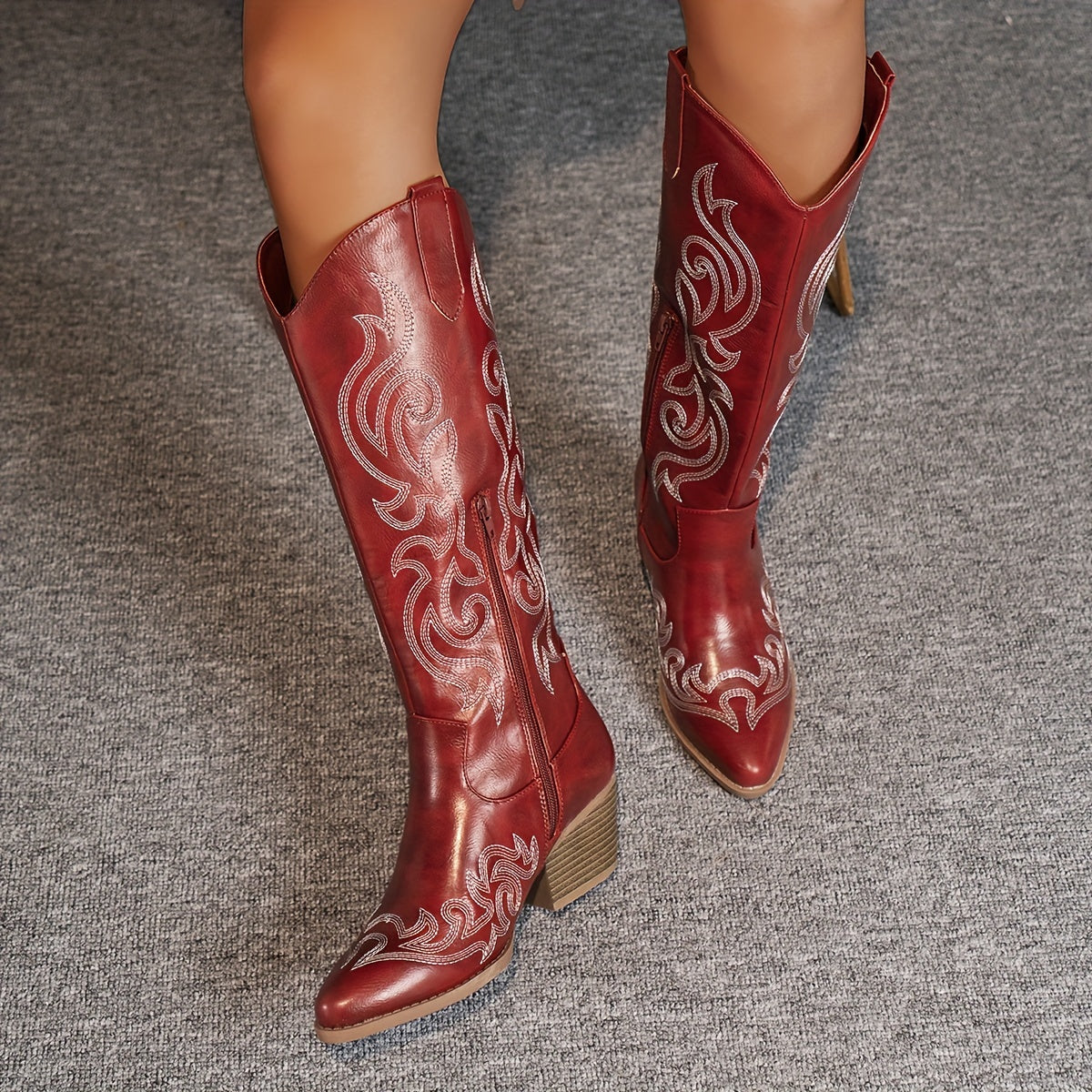 Celestine | Western Leather Knee High Block Heel Cowboy Boots