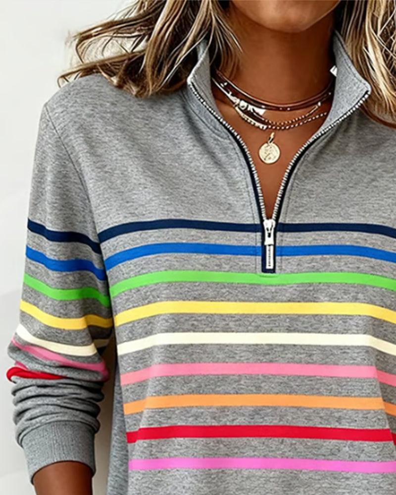 Octavia | Zip Up Sweatshirt No Hood Striped Relaxed Fit