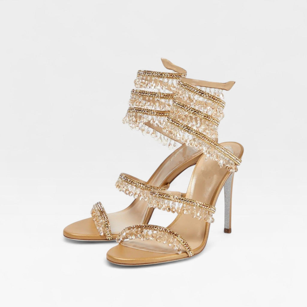 Ingrid | Crystal Strappy Evening Heels Sandals Black Gold Blue
