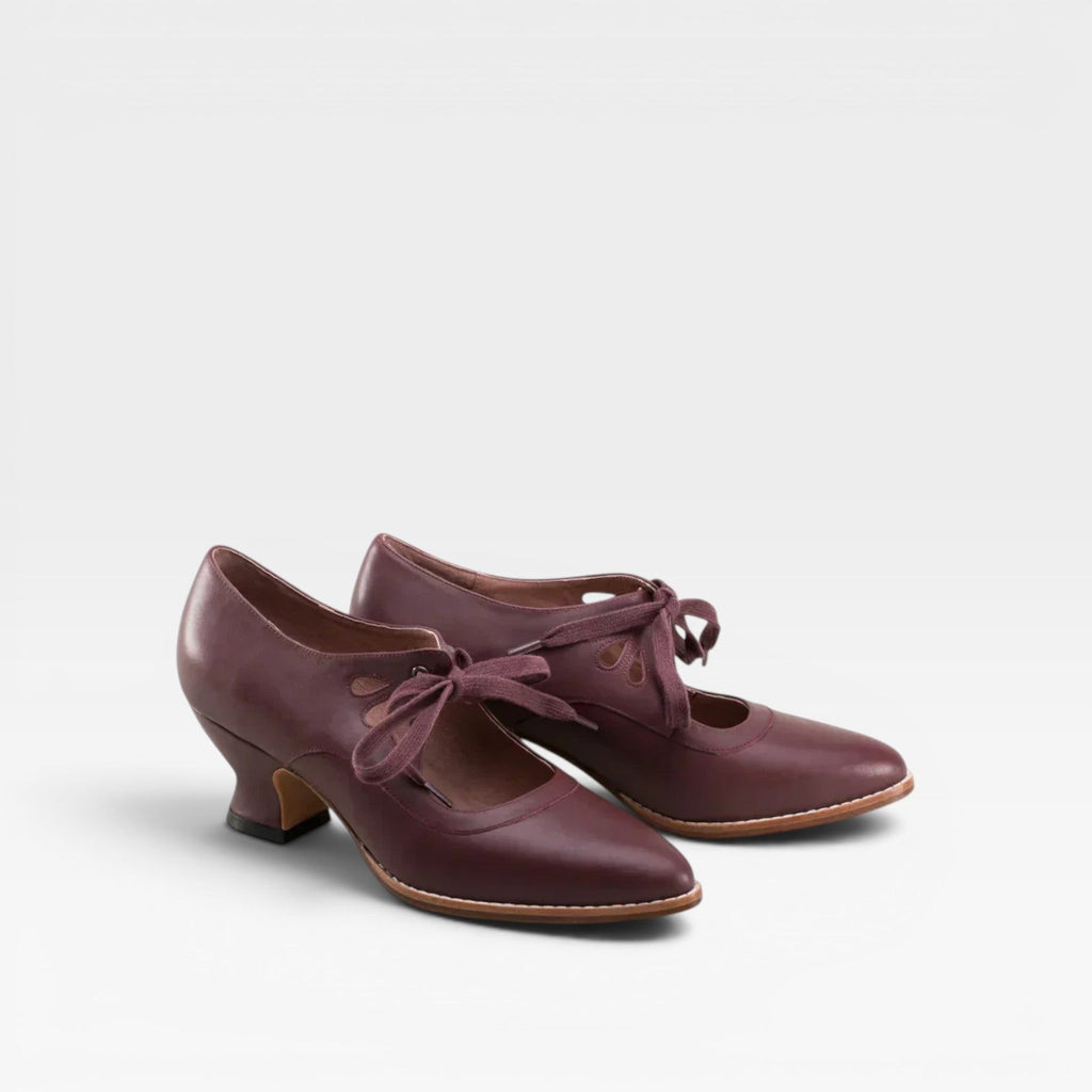 Tatiana | Silver Low Heel Lace-Up Pumps Vintage Leather Heels