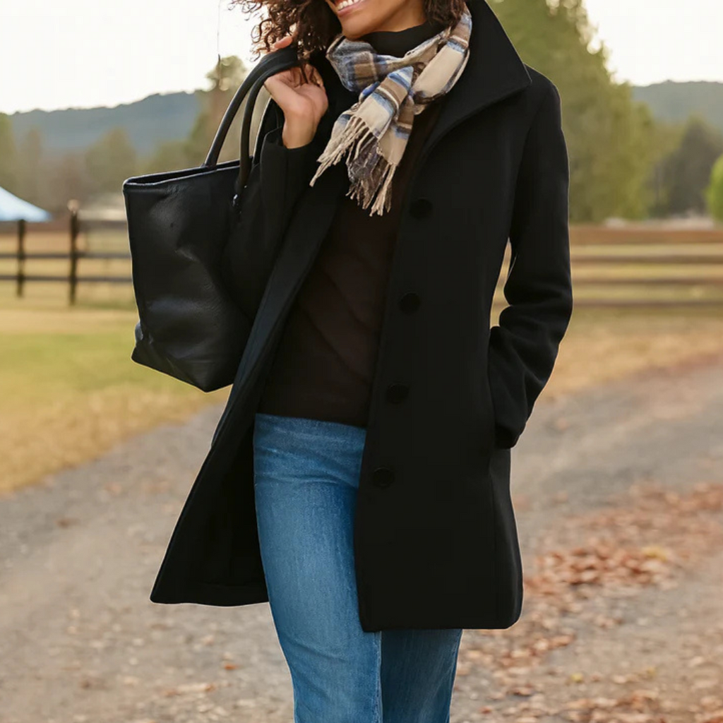 Oceane | Black Long Winter Coat Full Length Button Front — Black