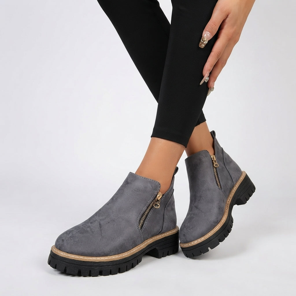 Floriane | Flat Heeled Ankle Boots in Black & Brown