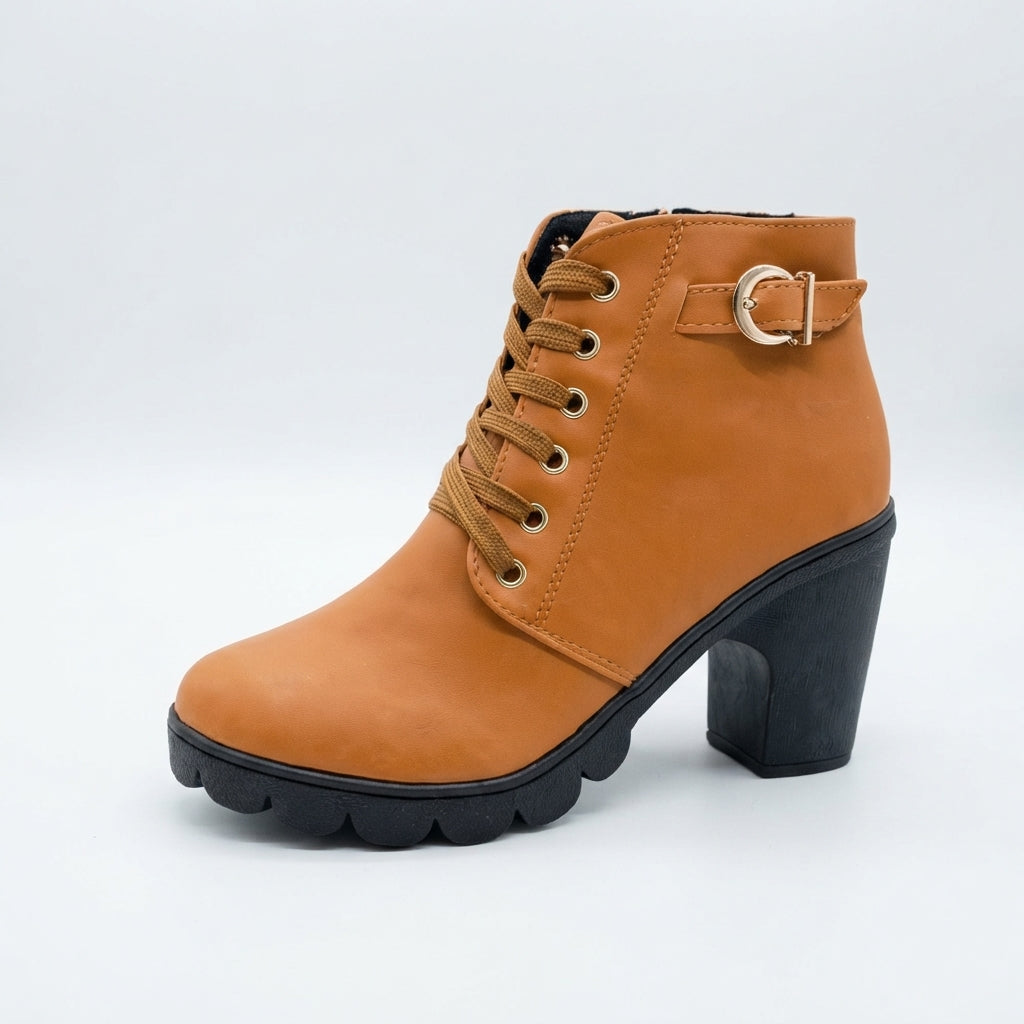 Georgiana | Low Heel Flat Leather Ankle Boots — Light Brown
