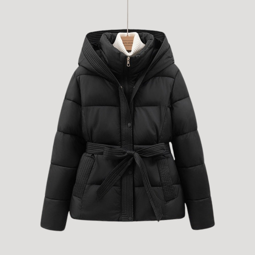 Eloise | Black Cropped Hooded Puffer Jacket Coat — Black
