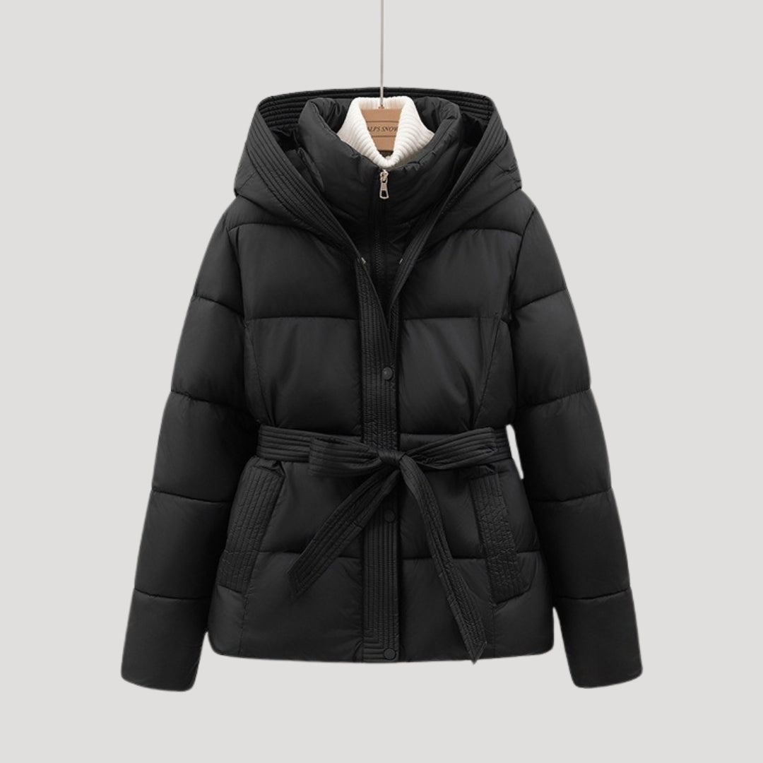 Eloise | Black Cropped Hooded Puffer Jacket Coat — Black