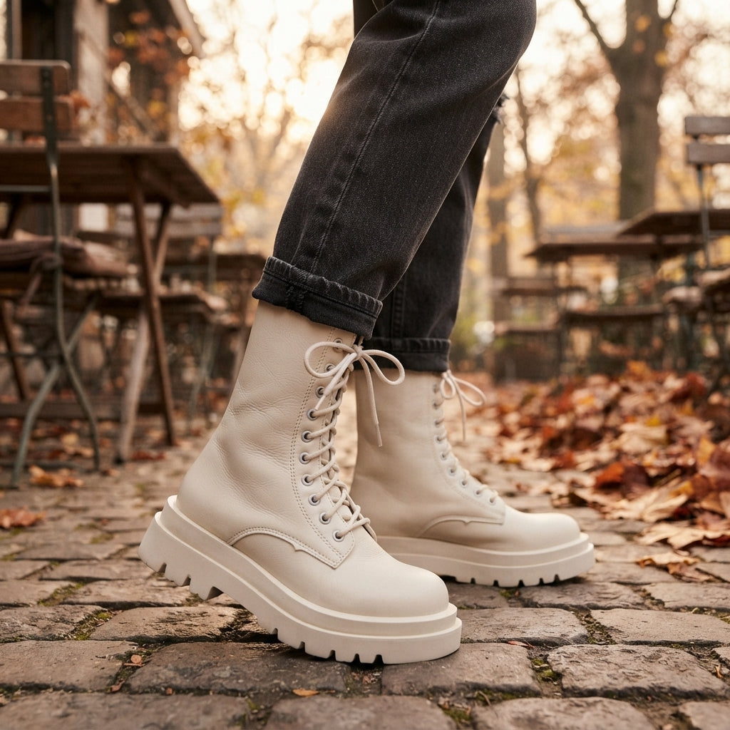 Tamsin | Black Leather Platform Chelsea Combat Boots