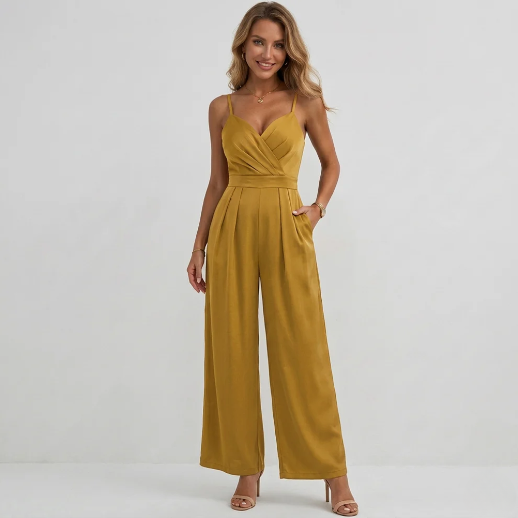 Violaine | Wide Leg Pleated Casual Jumpsuit For Women