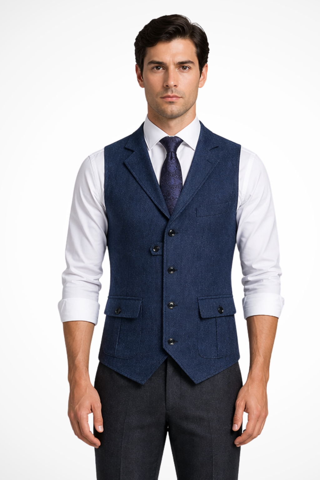 Isaac | Men Herringbone Tweed Wedding Waistcoat Tailored Fit
