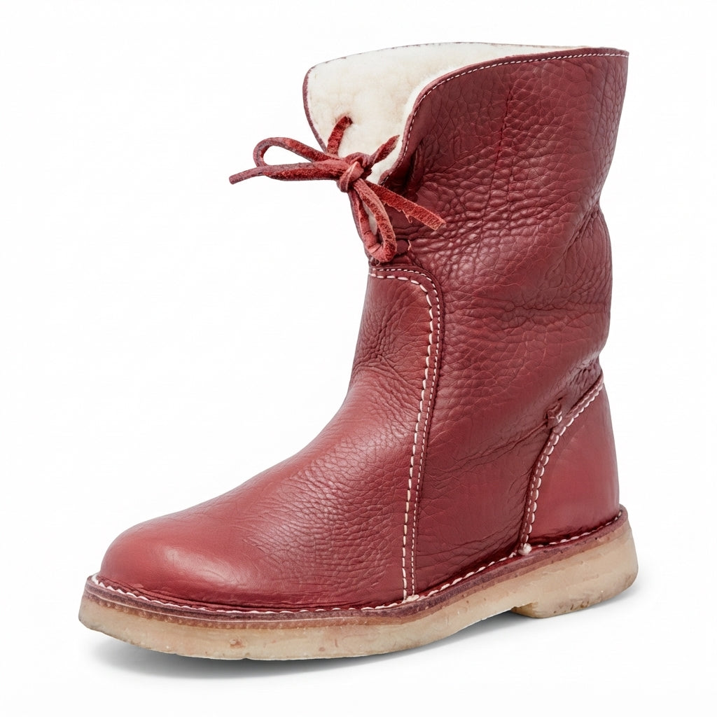 Oriane | Black Brown Leather Ankle Slouch Boots — Red
