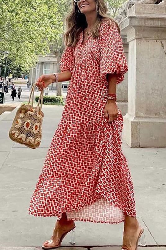 Oceane | Boho Floral Puff Sleeve Maxi Wedding Guest Dress