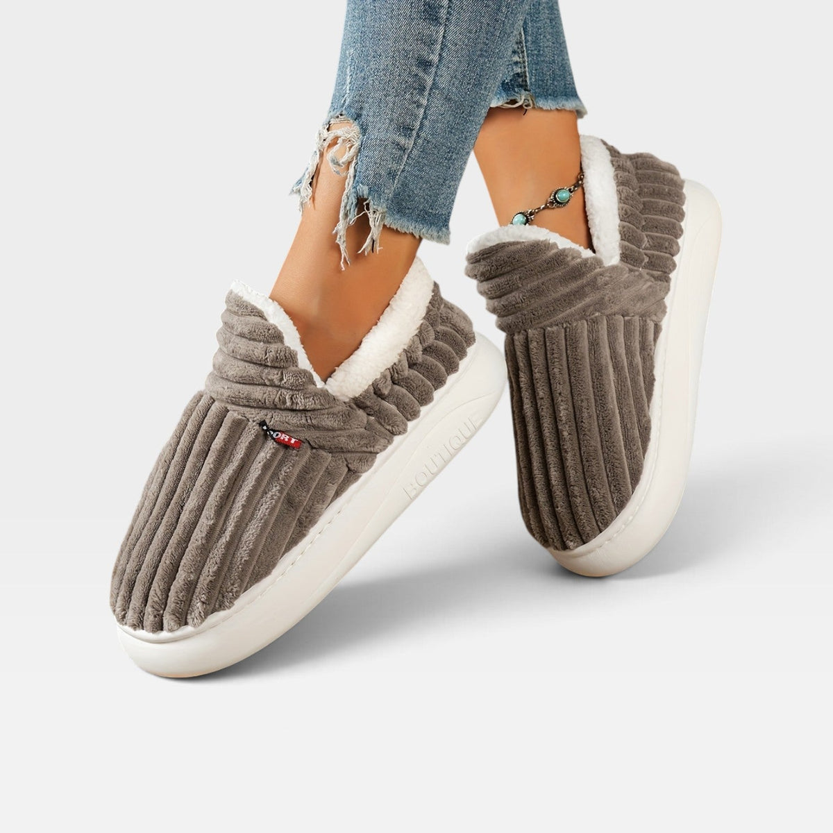 Sylvie | Chunky Brown Winter Slipper Boots Corduroy