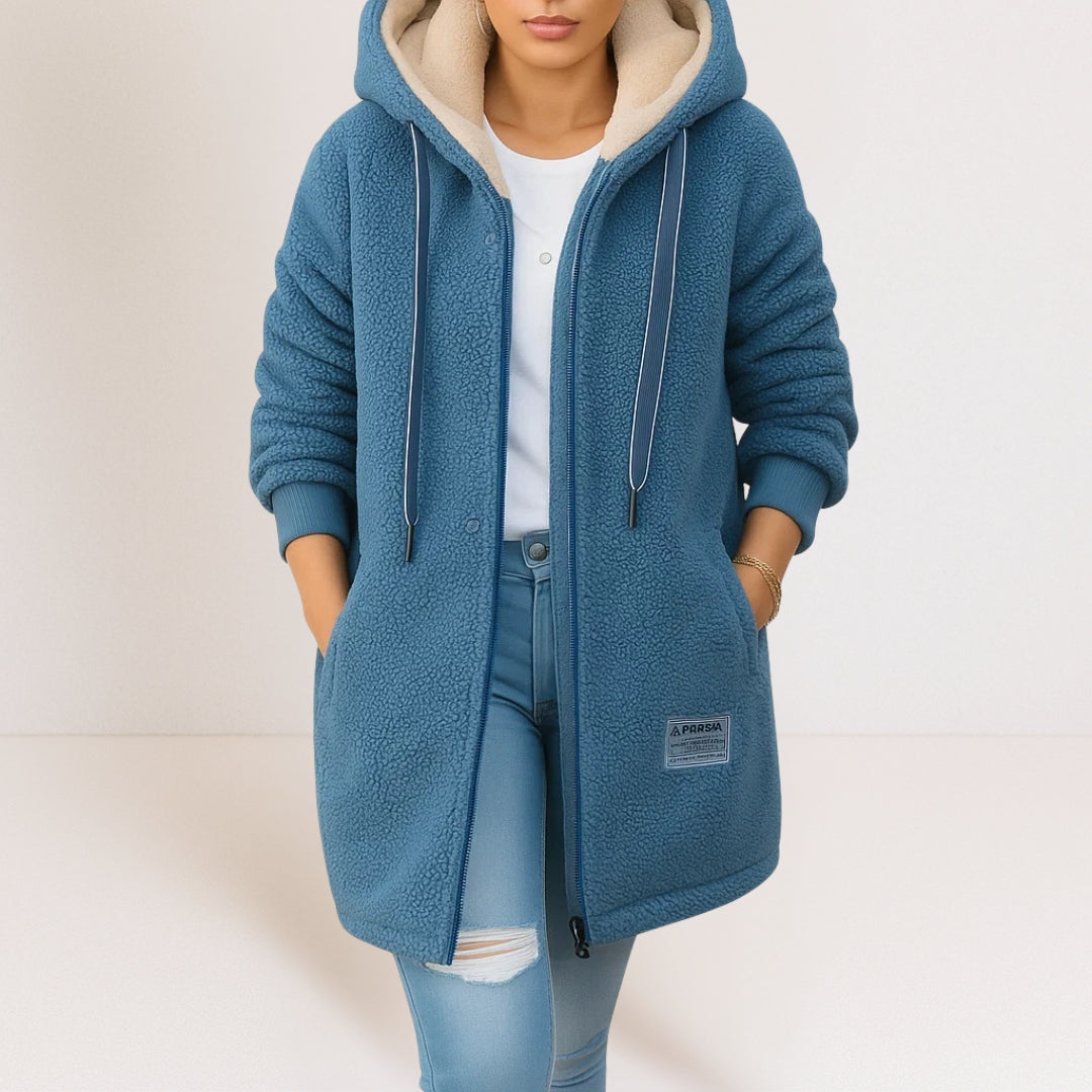 Rosaline | Long Black Hooded Puffer Longline Winter Coat — Blue
