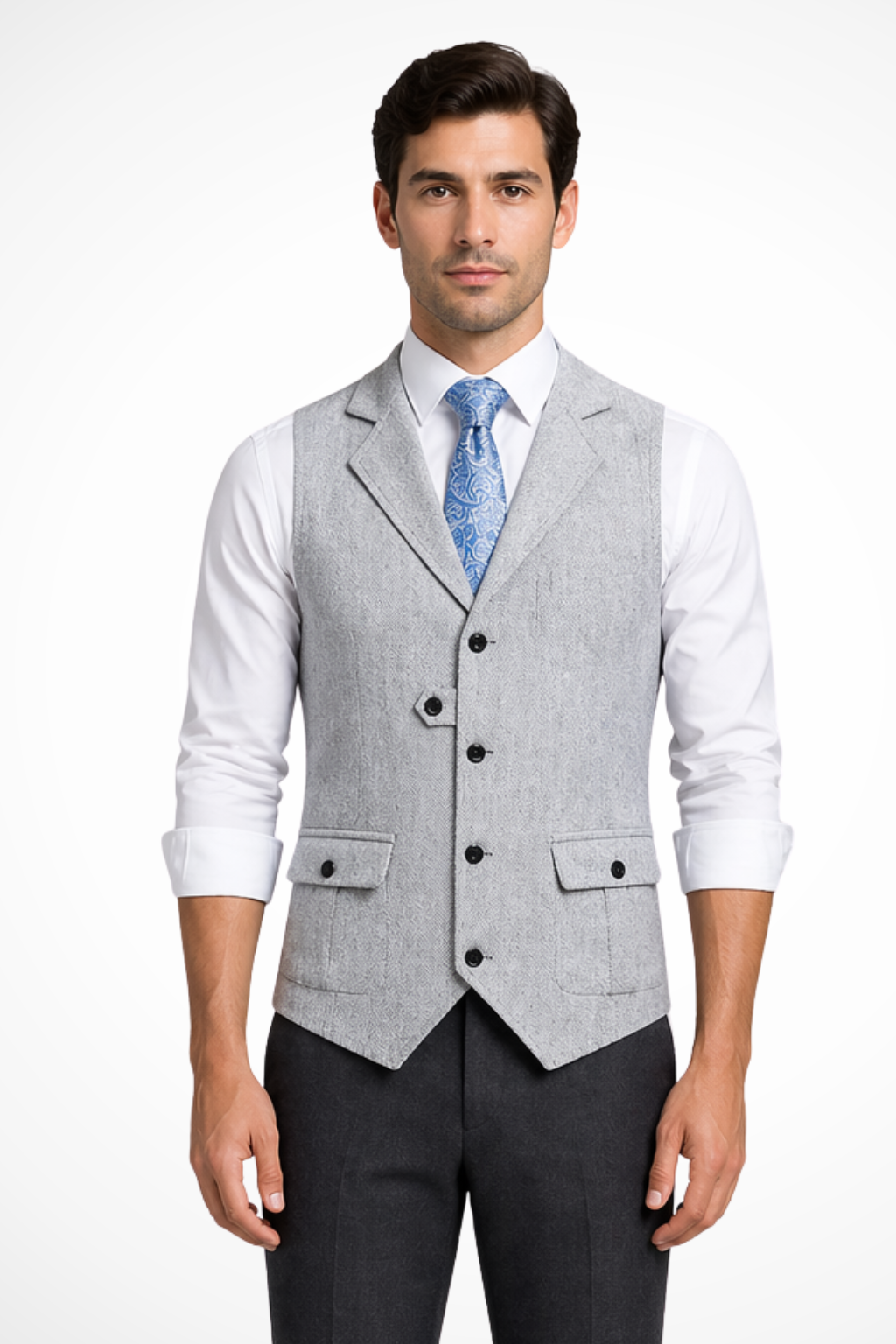 Isaac | Men Herringbone Tweed Wedding Waistcoat Tailored Fit