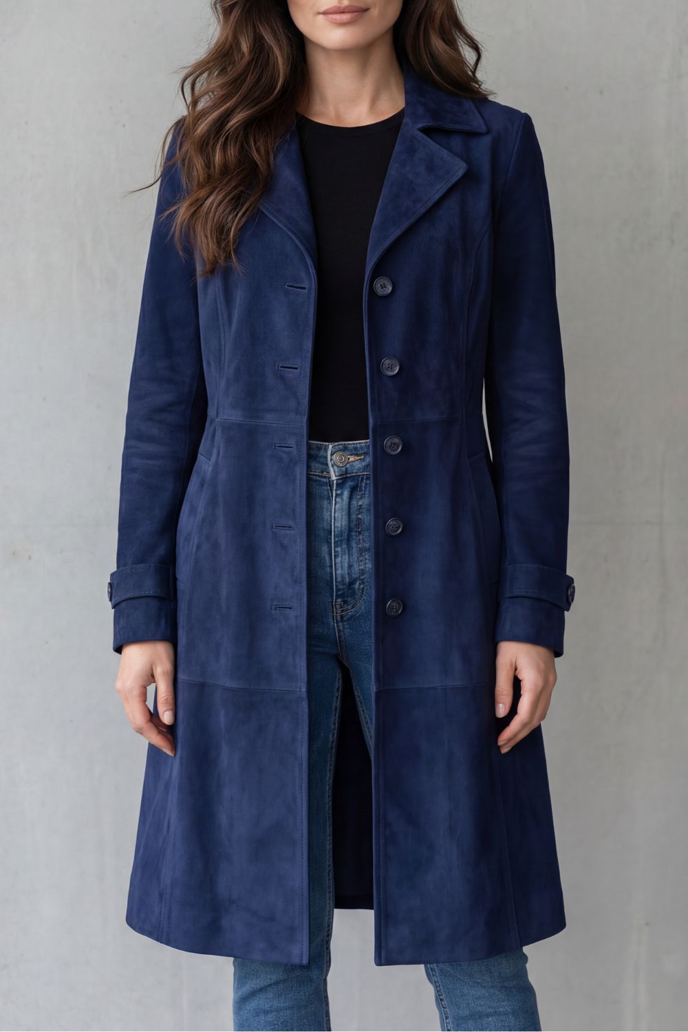 Agathe | Double Breasted Long Black Puffer Longline Coat — Navy