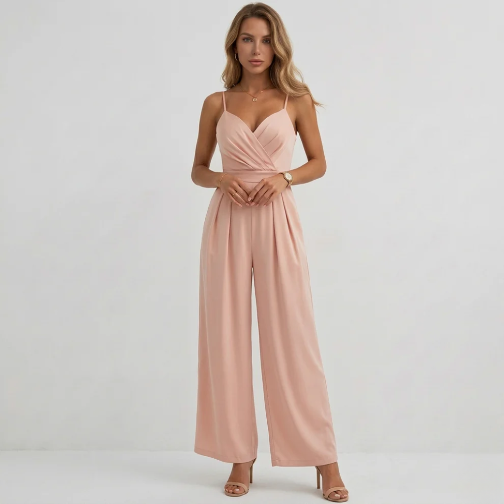 Violaine | Wide Leg Pleated Casual Jumpsuit For Women