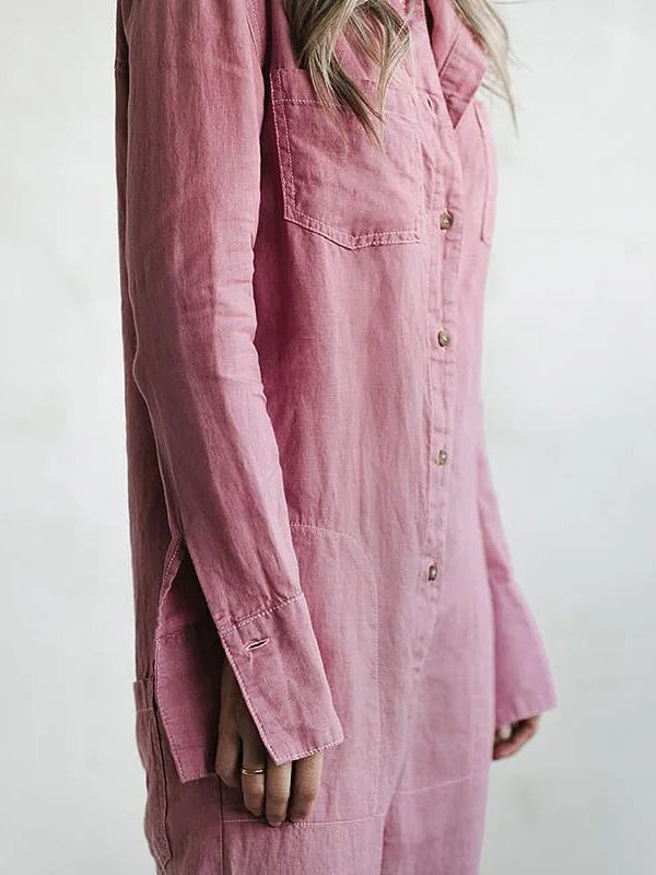 Amandine | Comfy Long Sleeve Cotton Jumpsuit With Pockets