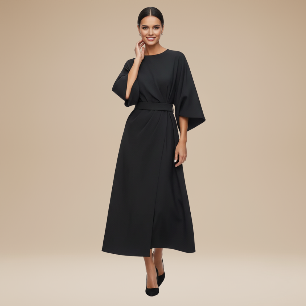 Clemence | Wrap Midi Dress With Wide Sleeves For Wedding Guests