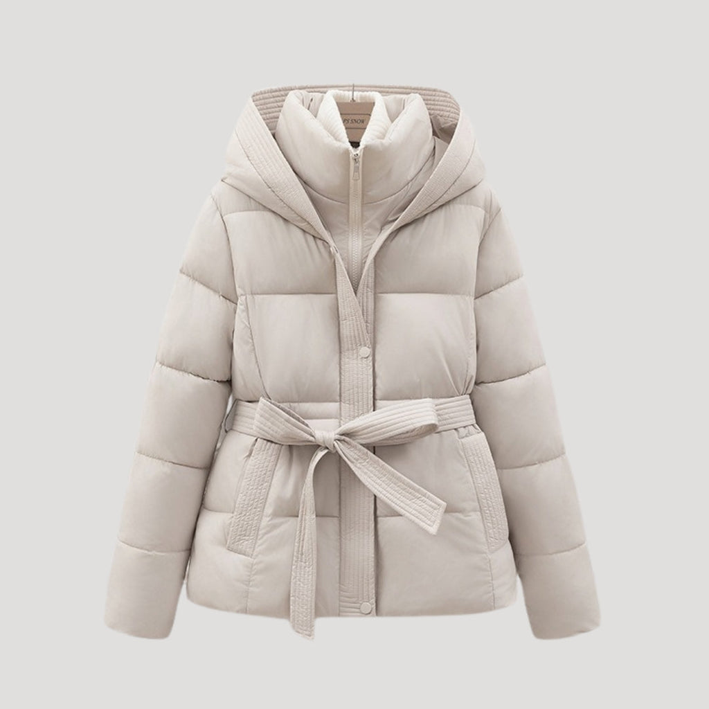 Eloise | Black Cropped Hooded Puffer Jacket Coat — Cream
