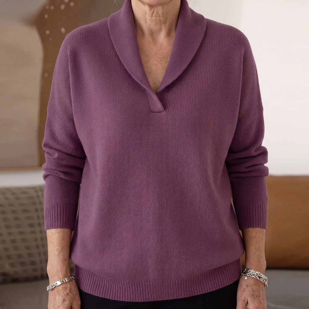 Cordelia | Cashmere Wool V Neck Roll Jumper Winter Knitwear — Purple