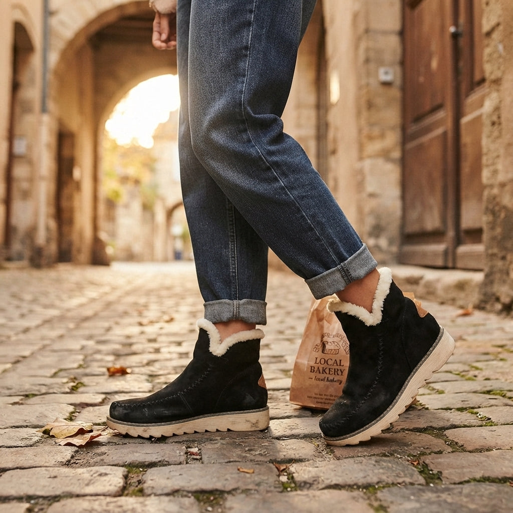 Pascale | Flat Heeled Winter Ankle Boots Black Brown
