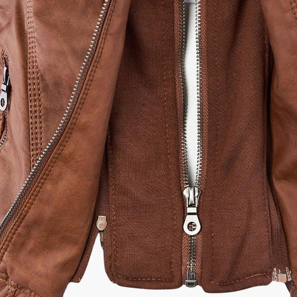 Beatrix | Black Faux Leather Jacket with Fur Trim for Edgy Style