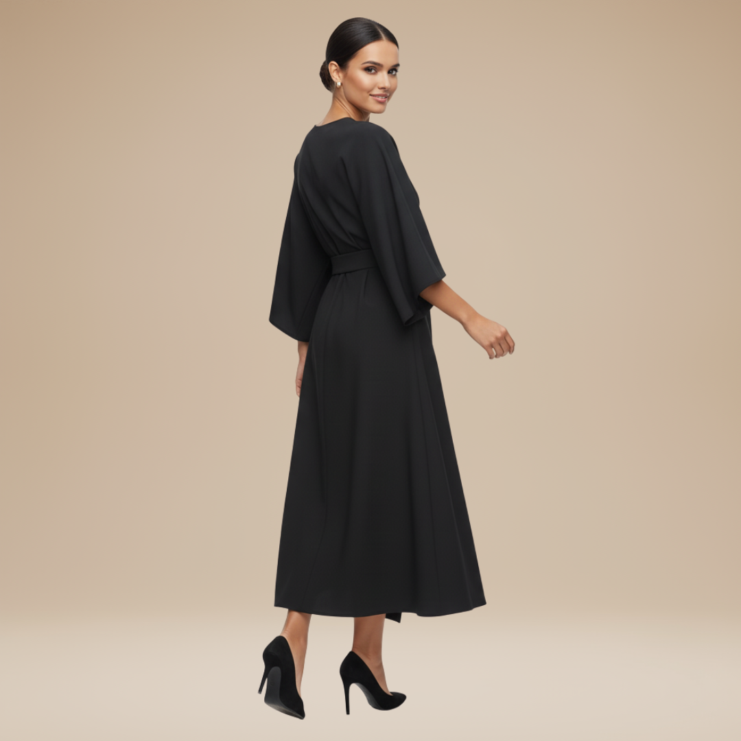 Clemence | Wrap Midi Dress With Wide Sleeves For Wedding Guests