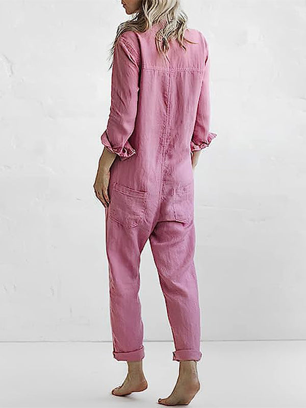 Amandine | Comfy Long Sleeve Cotton Jumpsuit With Pockets