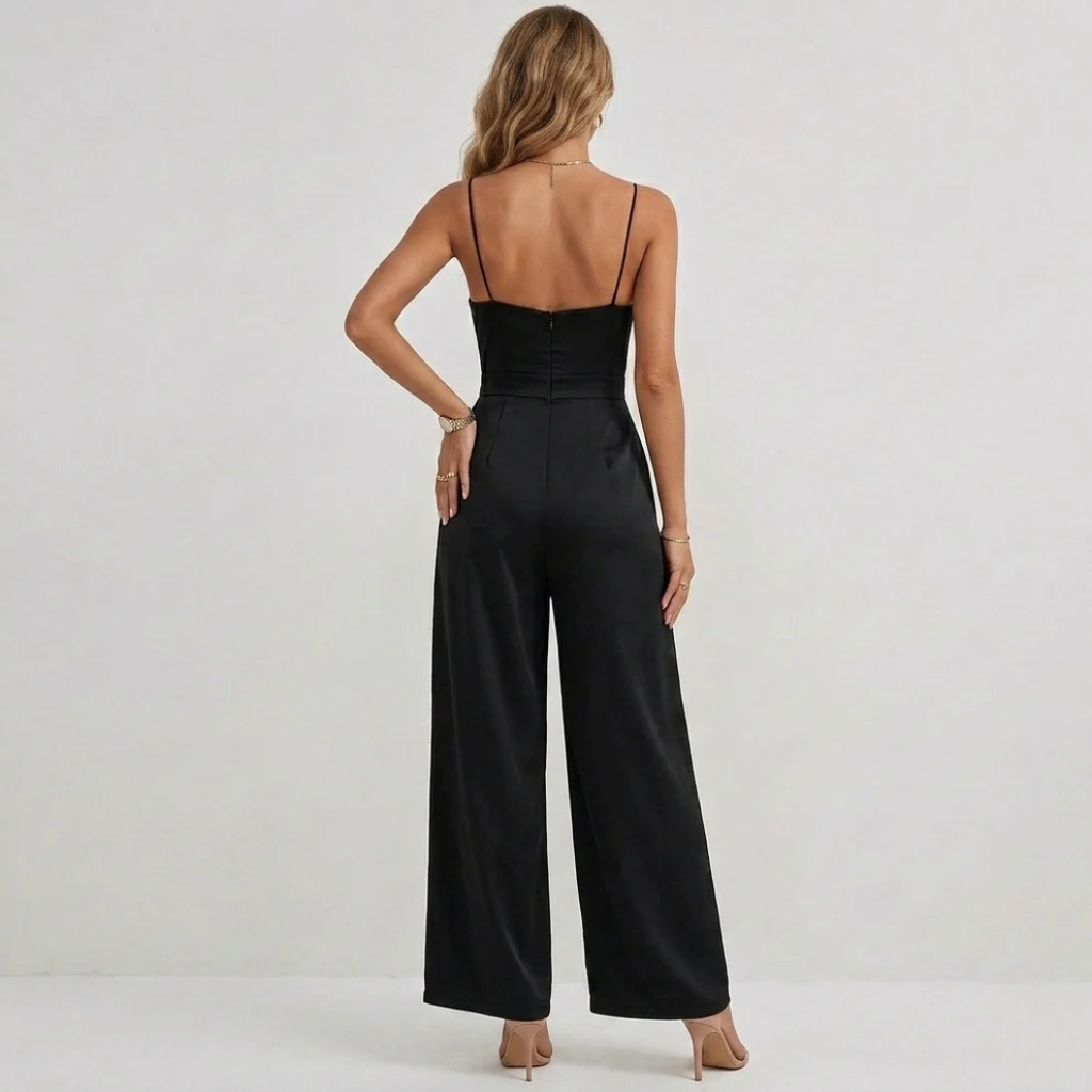 Violaine | Wide Leg Pleated Casual Jumpsuit For Women