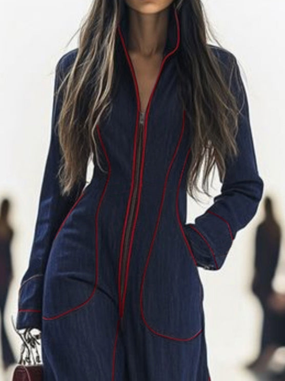Josephine | Long Sleeve Wide Leg Denim Jumpsuit White Strapless