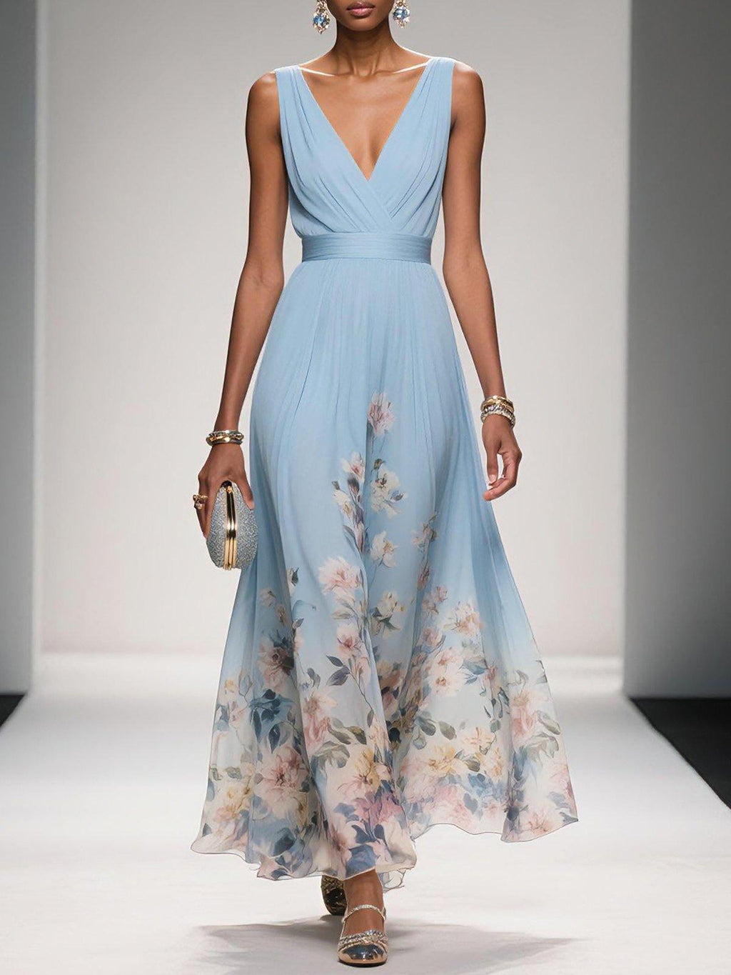 Fenella | Spring Summer Floral Wedding Guest Dress For Women — Light Blue