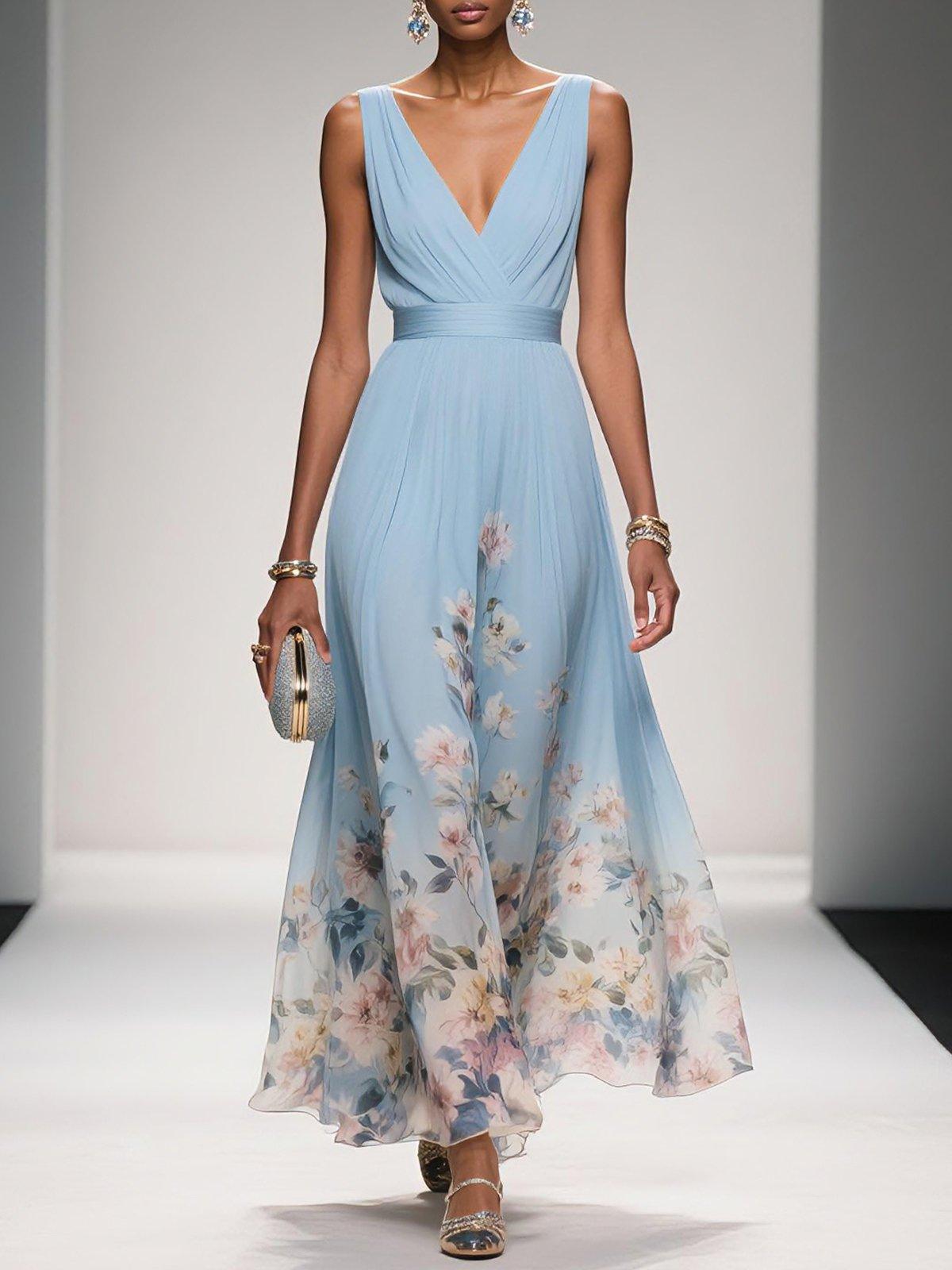 Fenella | Spring Summer Floral Wedding Guest Dress For Women — Light Blue