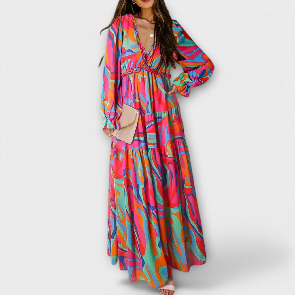 Celestine | Floral V-Neck Pleated Bridesmaid Maxi Dresses