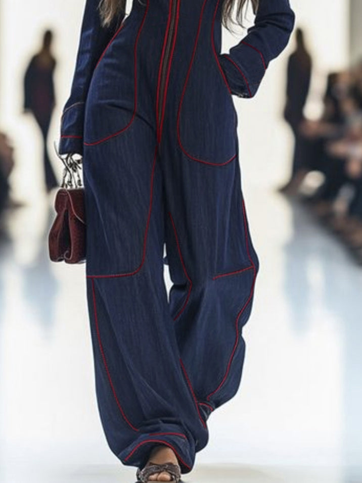 Josephine | Long Sleeve Wide Leg Denim Jumpsuit White Strapless