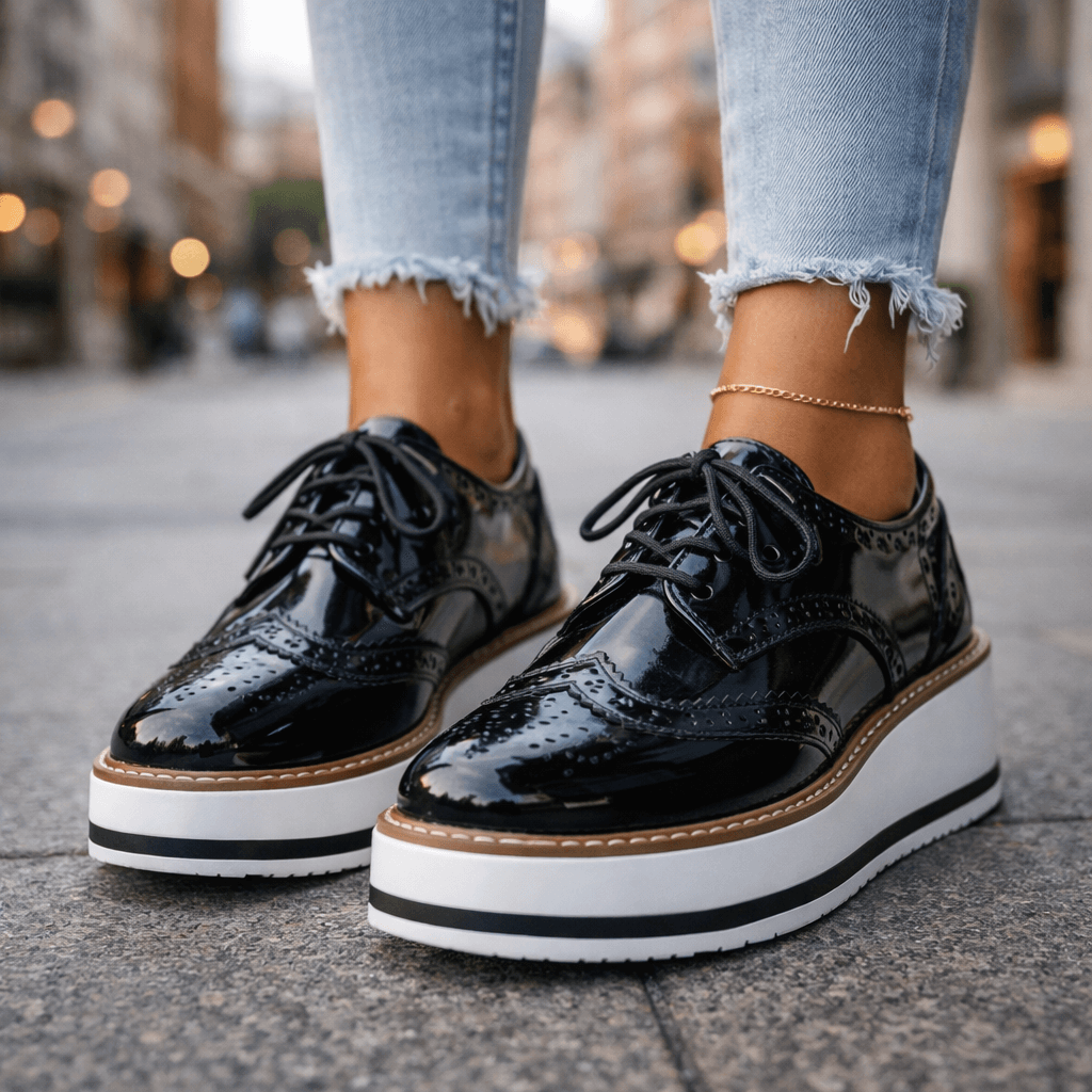 Penelope | Velvet Platform Heels Brogue Detail Occasion Shoes