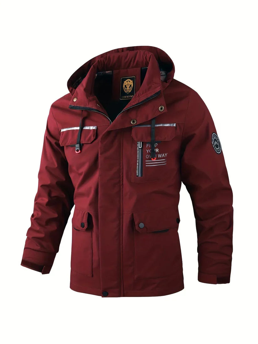 Percival | Men Winter Puffer Jacket Coat Hooded Leather Trim — Bordeaux