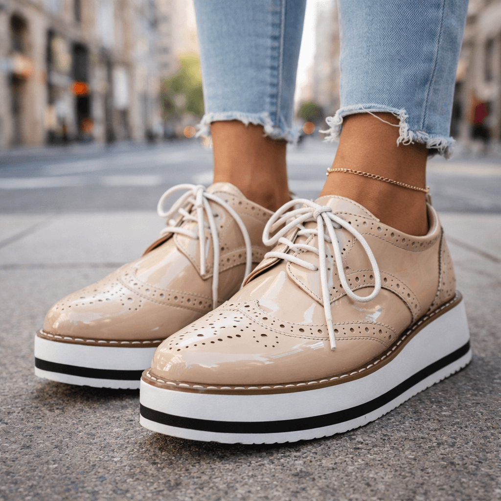 Penelope | Velvet Platform Heels Brogue Detail Occasion Shoes