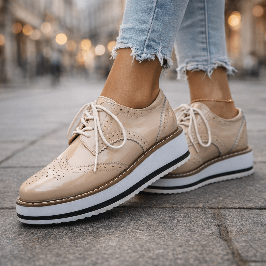 Penelope | Velvet Platform Heels Brogue Detail Occasion Shoes