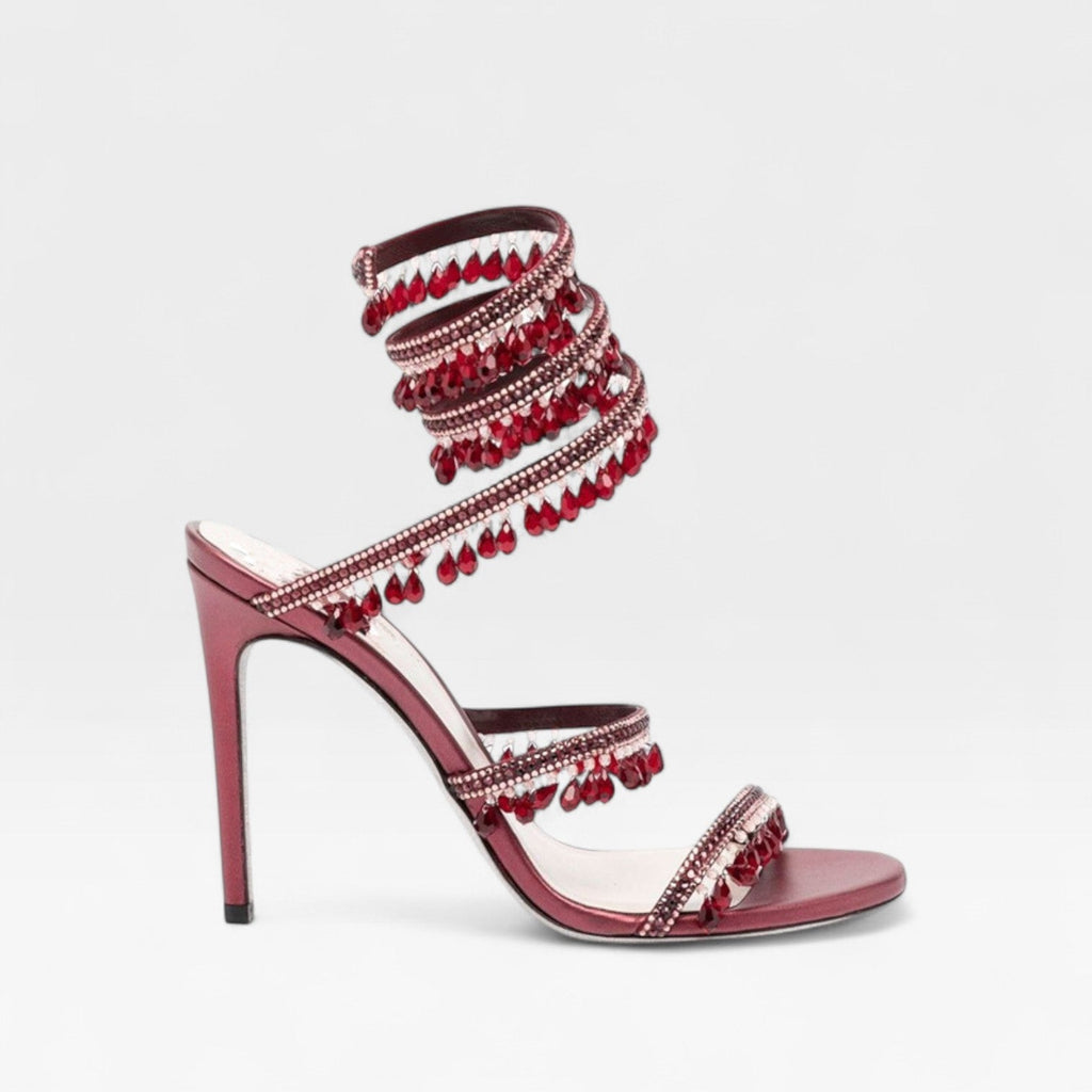 Esmee | Gold Block Heels For Wedding Crystal Strappy Sandals
