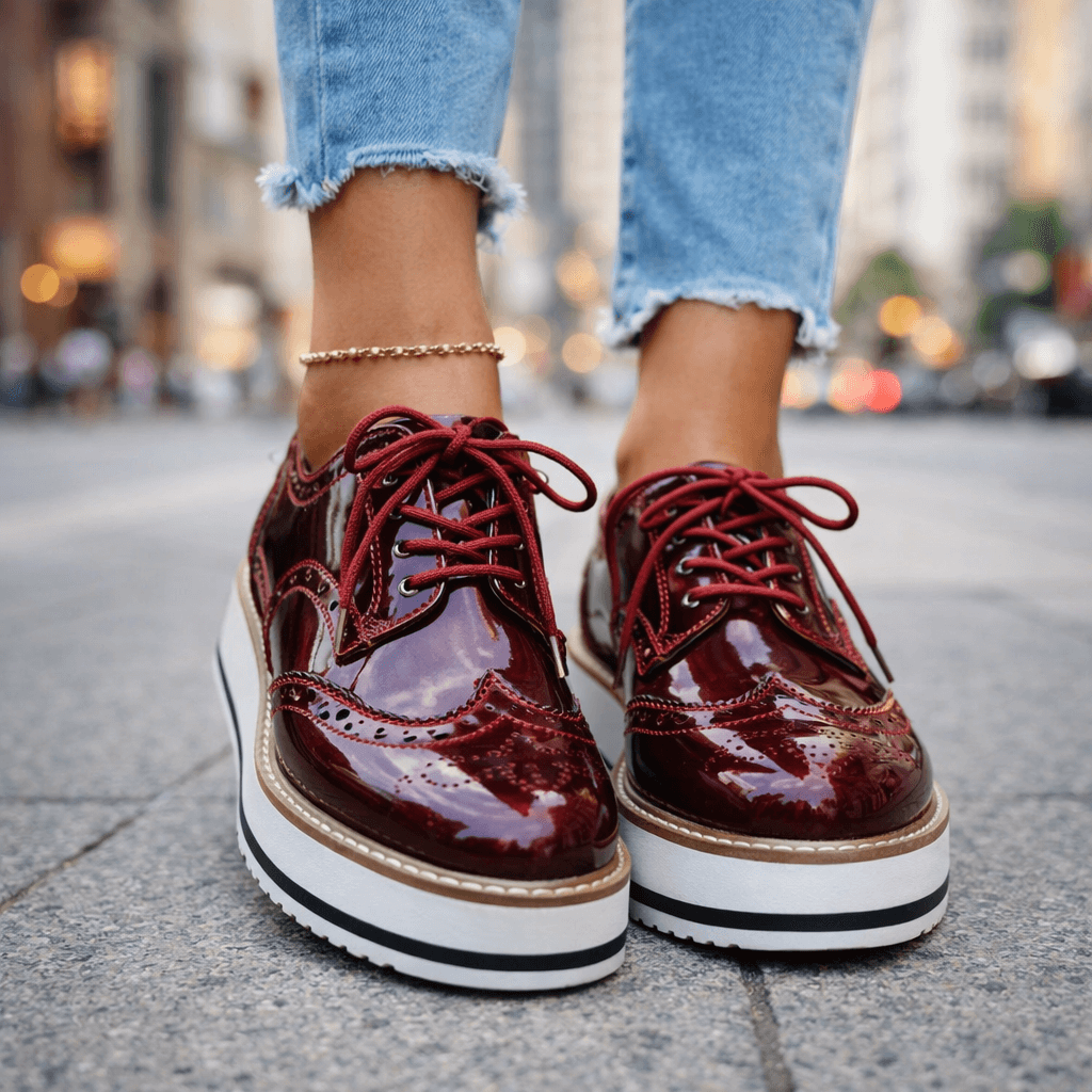 Penelope | Velvet Platform Heels Brogue Detail Occasion Shoes