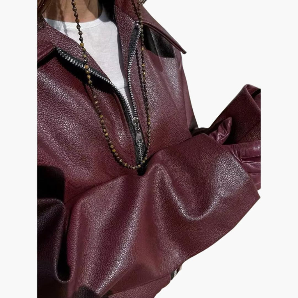 Maelys | Women Burgundy Leather Bomber Jacket