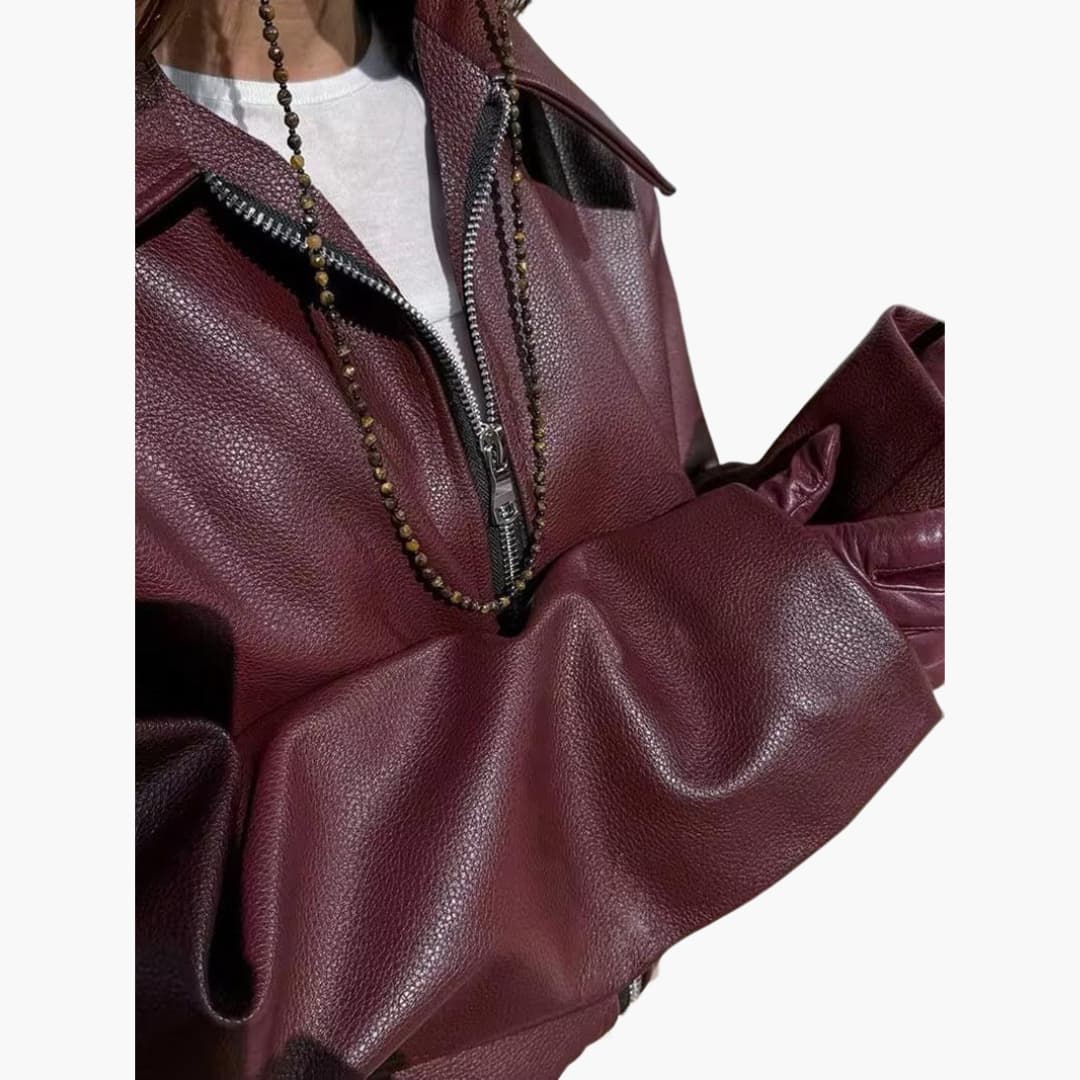Maelys | Women Burgundy Leather Bomber Jacket