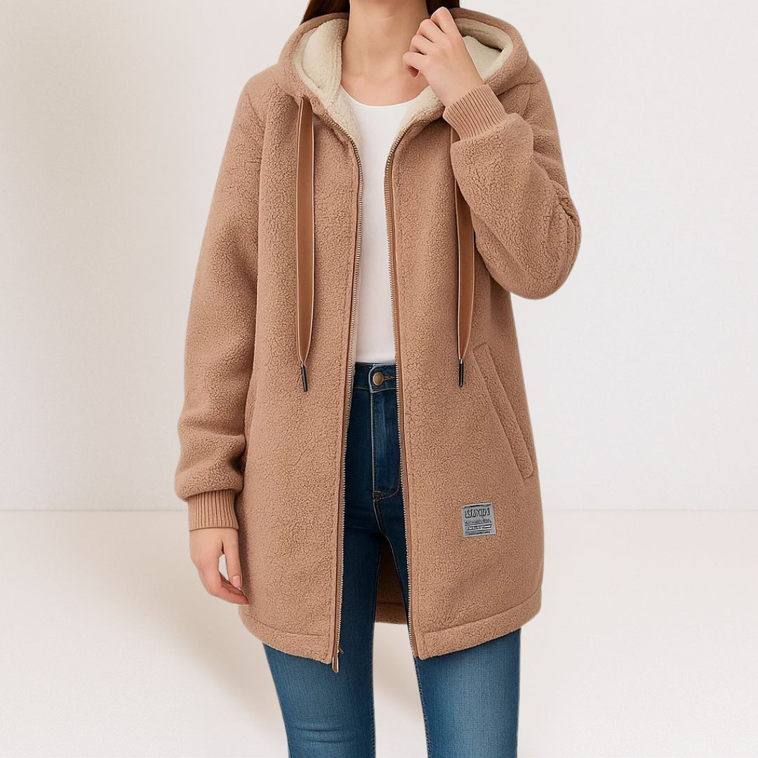Rosaline | Long Black Hooded Puffer Longline Winter Coat — Brown