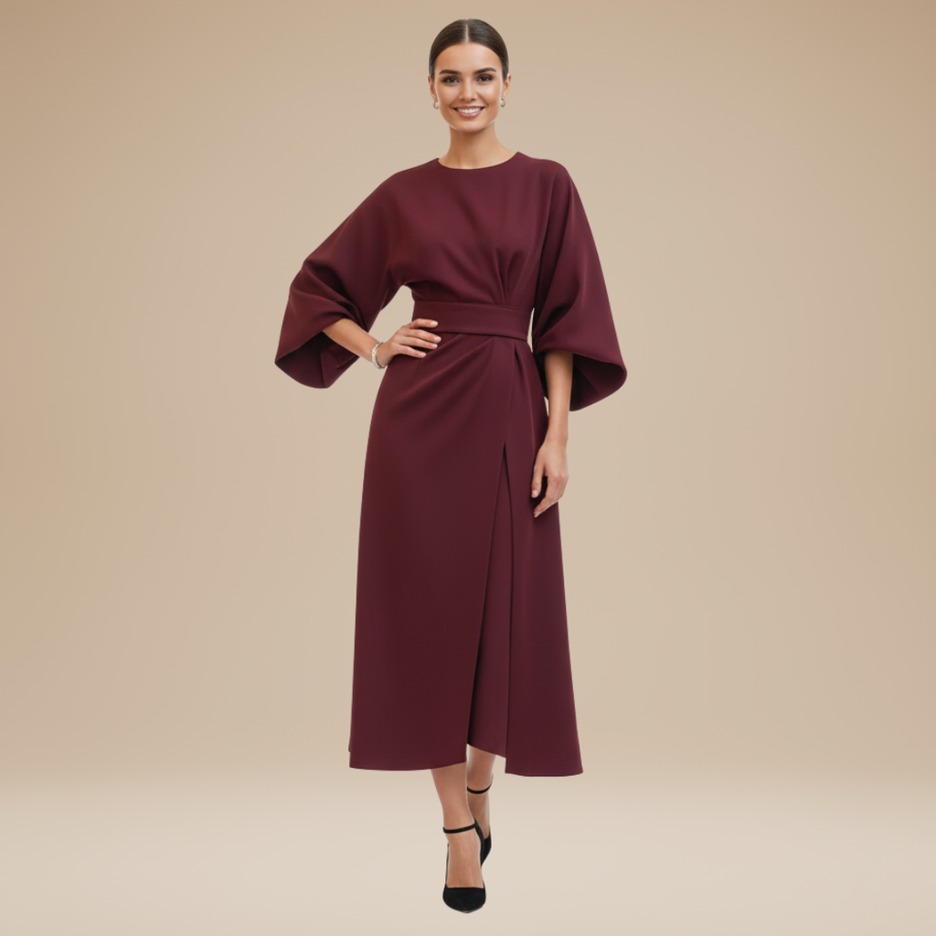 Clemence | Wrap Midi Dress With Wide Sleeves For Wedding Guests