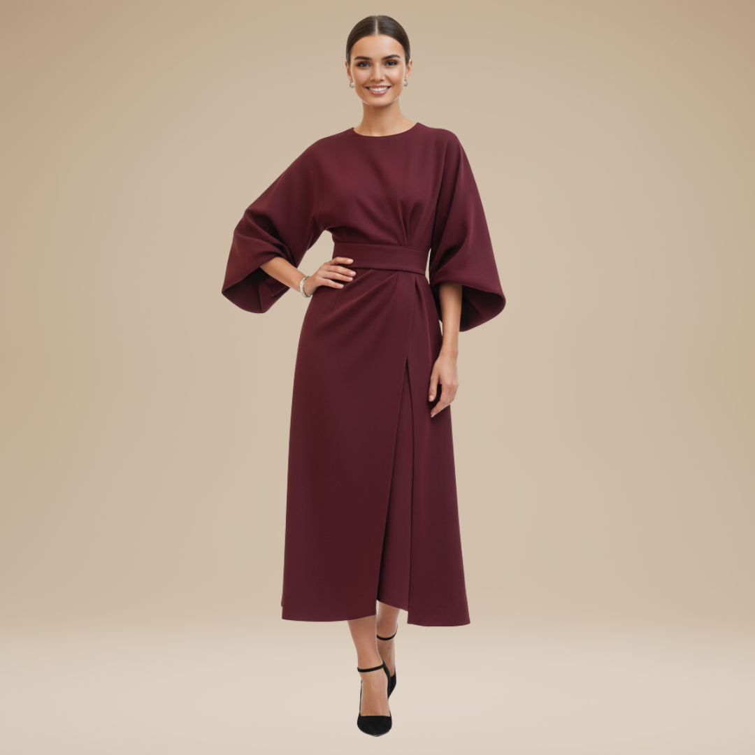 Clemence | Wrap Midi Dress With Wide Sleeves For Wedding Guests