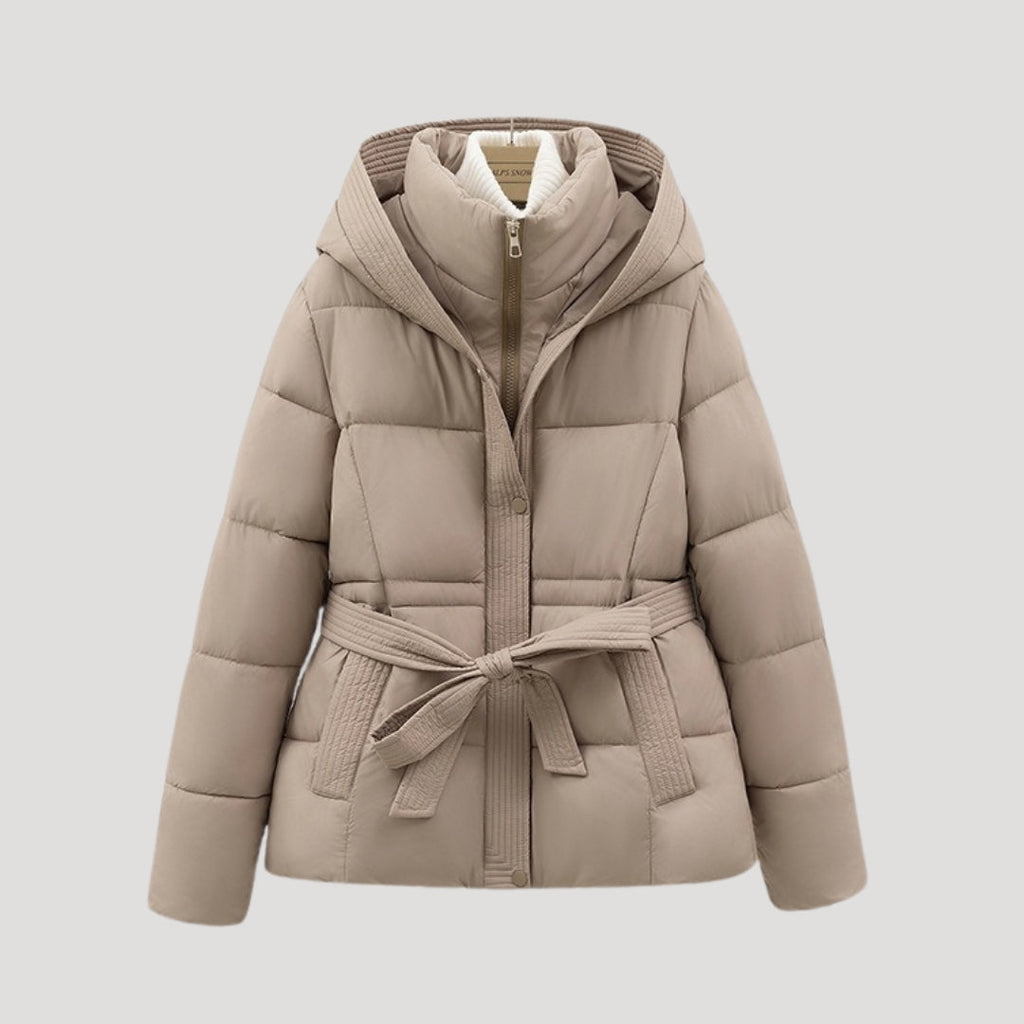 Eloise | Black Cropped Hooded Puffer Jacket Coat — Khaki