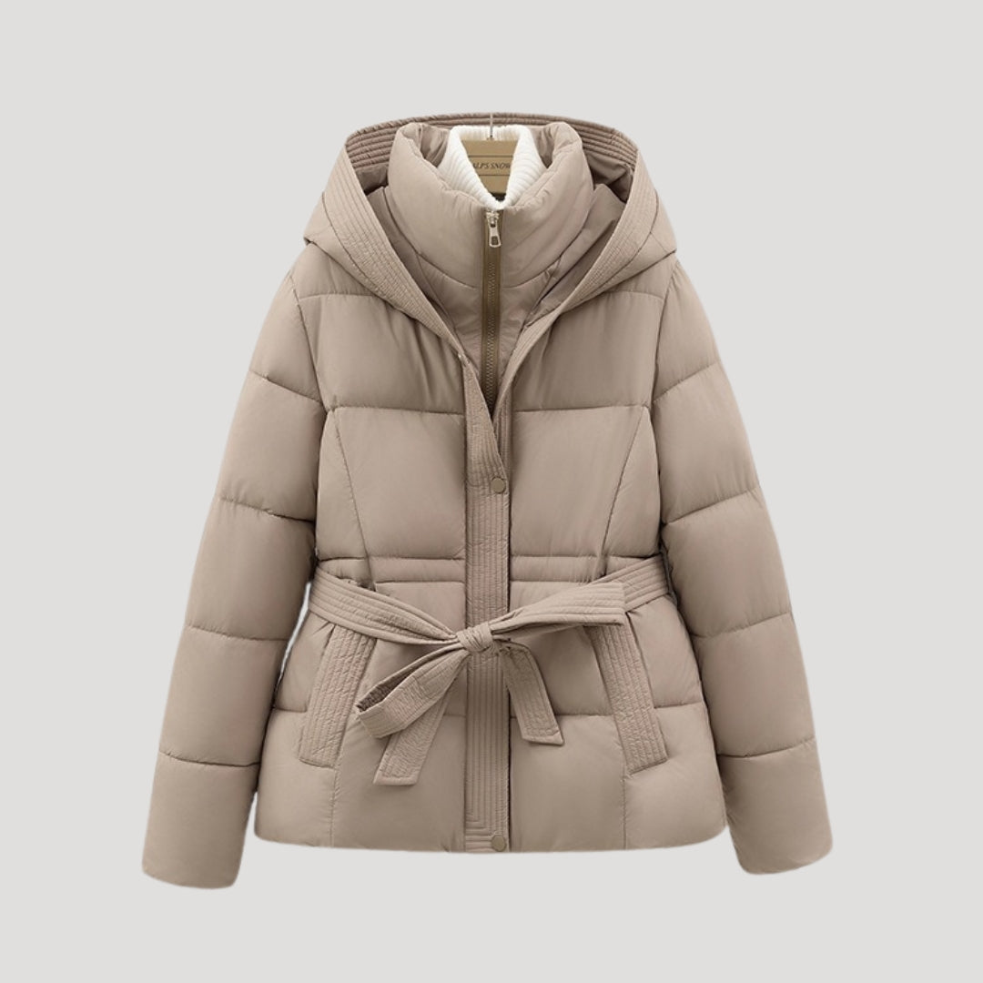Eloise | Black Cropped Hooded Puffer Jacket Coat — Khaki