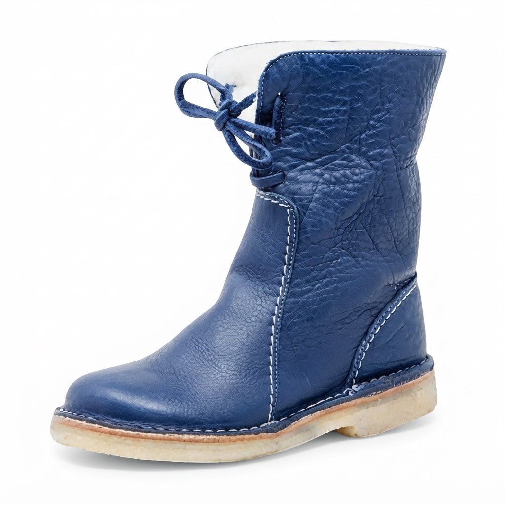 Oriane | Black Brown Leather Ankle Slouch Boots — Blue